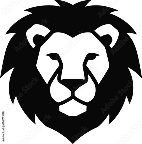 Majestic lion head silhouette, fierce and powerful, on white background