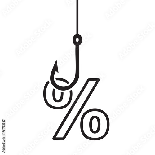 A fishing hook catches a percent sign in a simple line drawing illustration.
