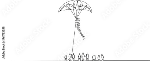 people running with parachute