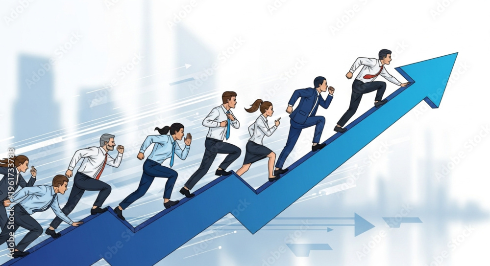Fototapeta premium Team Climbing Arrow Chart - Business Growth and Success Illustration.