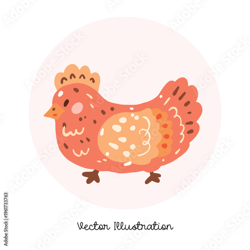 Cute Hen Walking Cottagecore Farm Illustration