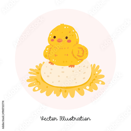 Cute Chick Sitting On Egg Nest Illustration