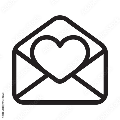 An illustration of a black outlined envelope with a heart inside symbolizes love mail being sent creatively through correspondence.