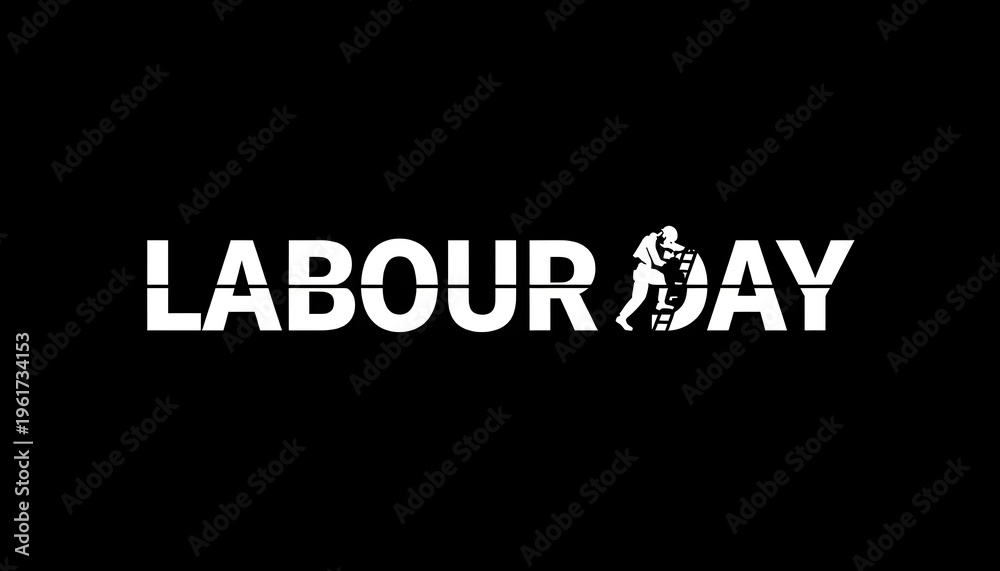 Fototapeta premium A Labour Day logo with a worker silhouette on a black background