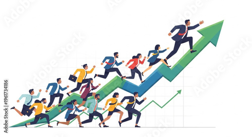 Business People Running Up Arrow Chart, Leadership and Success Concept.