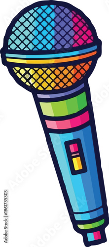 A vibrant and colorful cartoon style microphone illustration isolated on a clean white background