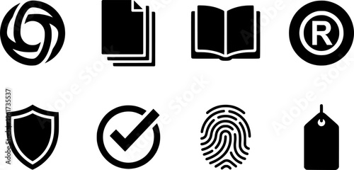 Brand Identity. Filled icon set of Brand Identity: logo symbol, identity palette, brand guideline book,
