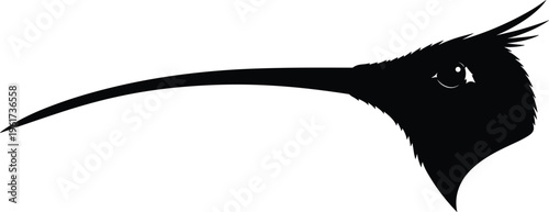 Sword Billed Hummingbird Head Silhouette Vector Illustration Long Beak Exotic Bird Profile Wildlife Animal Icon for Logo Mascot Tattoo Sticker Graphic Design