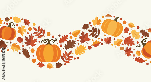 Pumpkins and autumn leaves decoration.