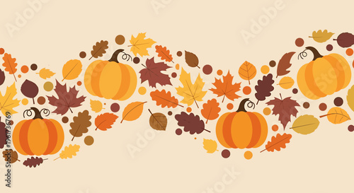 Fall season orange pumpkins and leaves.