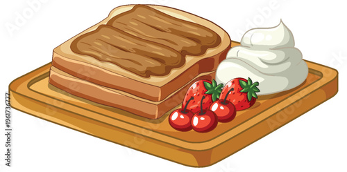 Toasted Bread with Chocolate Spread Whipped Cream and Fresh Berries