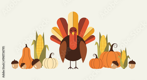 Colorful Turkey with Autumn Vegetables.