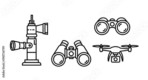 Bild auf Leinwand Telescope Binoculars Drone Camera Equipment.