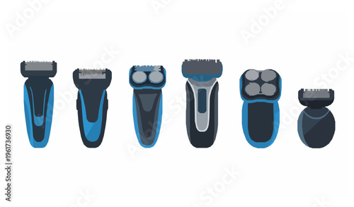 Electric shaver vector set with foil and rotary razors in flat design isolated on white background