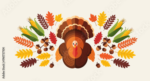 Colorful Turkey Bird Thanksgiving Symbol.