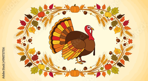 Colorful Turkey Bird Thanksgiving Symbol.