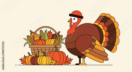 Cartoon Turkey Wearing Pilgrim Hat.