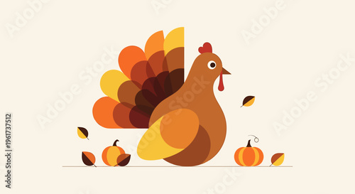 Brown Turkey with Orange Feathers Standing.