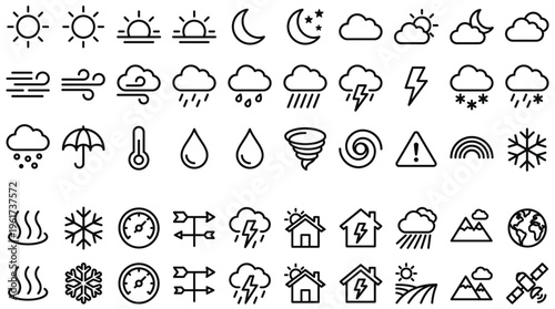 Set of 50 Weather and Climate Outline Vector Icons