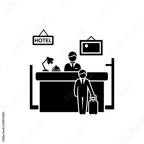 Hotel reception desk icon representing check in service and guest assistance Vector illustration