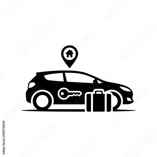 Travel car rental icon representing vehicle booking and transportation service Vector illustration