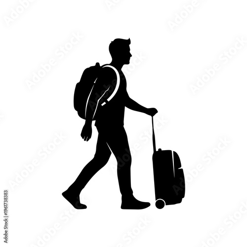 Walking traveler with suitcase icon showing person on trip with luggage Vector illustration