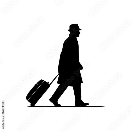 Walking traveler with suitcase icon representing journey movement and travel lifestyle Vector illustration