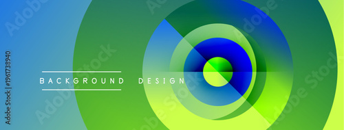 Abstract vibrant design features overlapping circles, gradients. Blue, green, yellow hues create dynamic visual effect. Text reads background design.