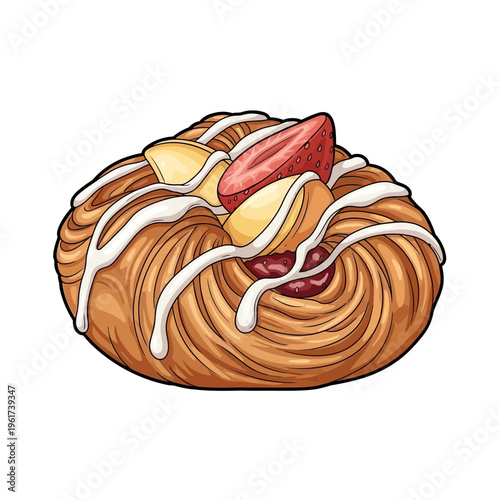 Sweet Danish pastry with fruit and icing