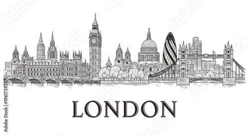 Photography London Skyline Sketch - Iconic Landmarks Hand-Drawn Art