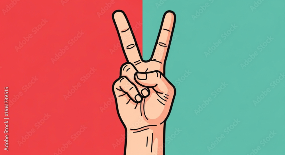 Obraz premium Hand gesture displaying the peace or victory sign with two fingers.