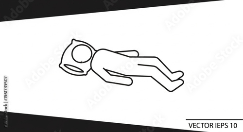 Line Art Illustration of a Person Wearing a Diving Helmet Lying Down.