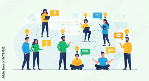 Collaborative brainstorming session with diverse team members sharing ideas.