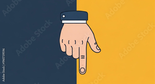Illustration of a Hand Pointing Downward on Split Background.