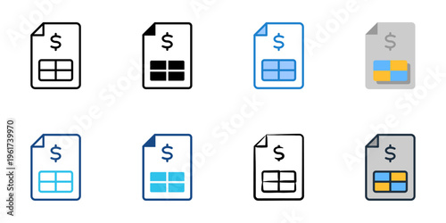 Invoice icons set multiple style collection. Editable stroke 
