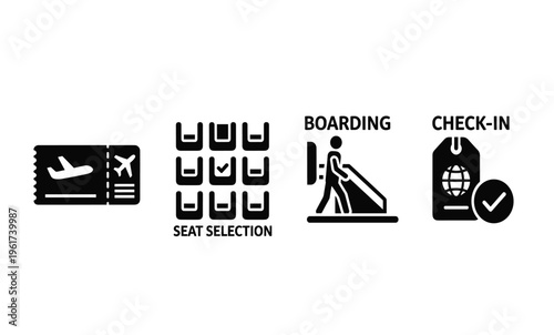 Airplane Boarding Pass Seat Selection Icons.