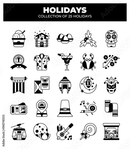 Holidays. Collection of 25 Unique Holiday Icons