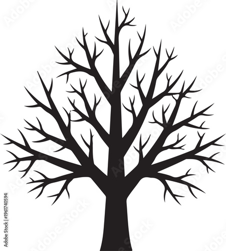 Bare tree, black silhouette, vector tree icon, minimalist design element