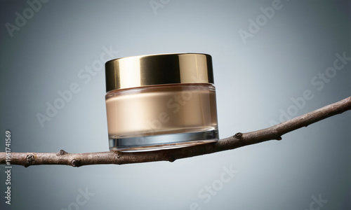 cosmetic jar balancing on impossible thin line  Generative AI