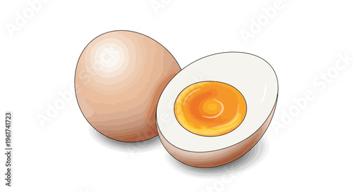 Whole and halved hard-boiled egg with creamy yolk