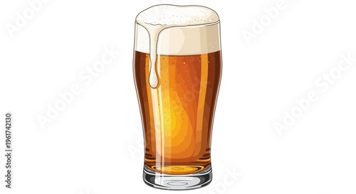 Glass of Amber Beer with Frothy Head