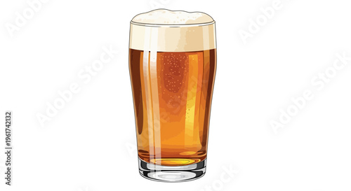 Glass of refreshing golden beer with creamy foam, isolated on white background