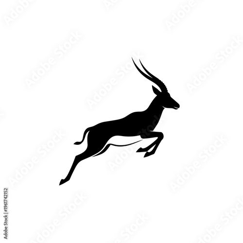 Black silhouette of an antelope running.