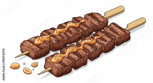 Grilled beef skewers with peanut sauce