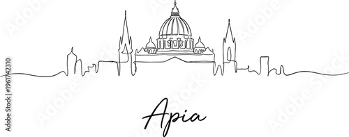 Apia Samoa skyline and cathedral in minimalist continuous line art vector illustration