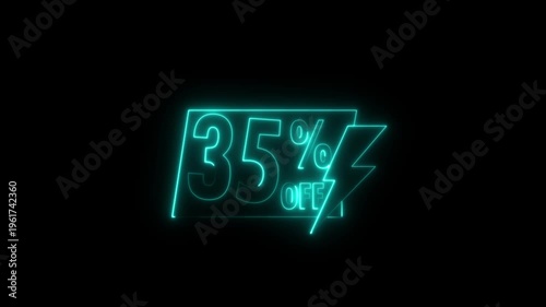 Neon sale sign 35 percent off discount promotion retail store advertising glowing text on black background.