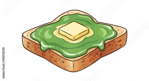 Toast with green spread and butter cube