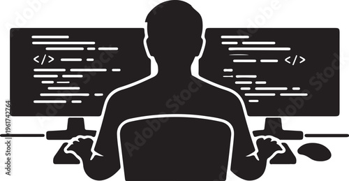 Black Man working at computer silhouette