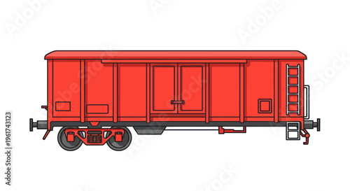 Red Freight Train Boxcar, Cargo Transport Vehicle, Isolated