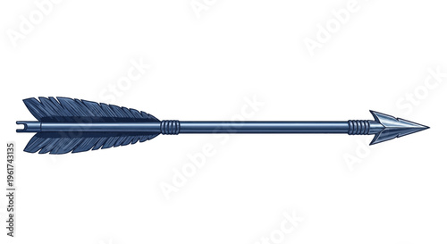 Silver Arrow with Feathers Isolated on White Background